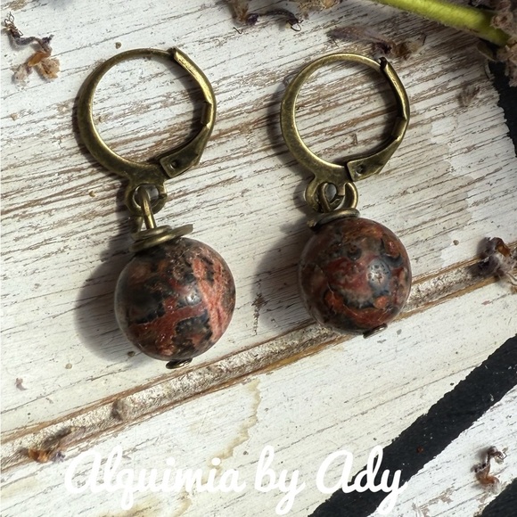 Gold and pink Earrings by Alquimia ocean jasper - Picture 1 of 1